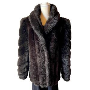 AMERICAN SIGNATURE Black Faux Fur Coat LARGE